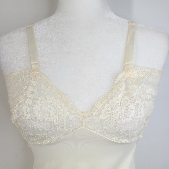 Vintage ARISTOCRAT Off White LACE 1950'S Slip Dress Negligee Nightgown - Picture 4 of 9
